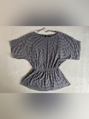 Adrianna Papell Evening Gray Beaded Peplum Blouse Women’s XL ITEM2668